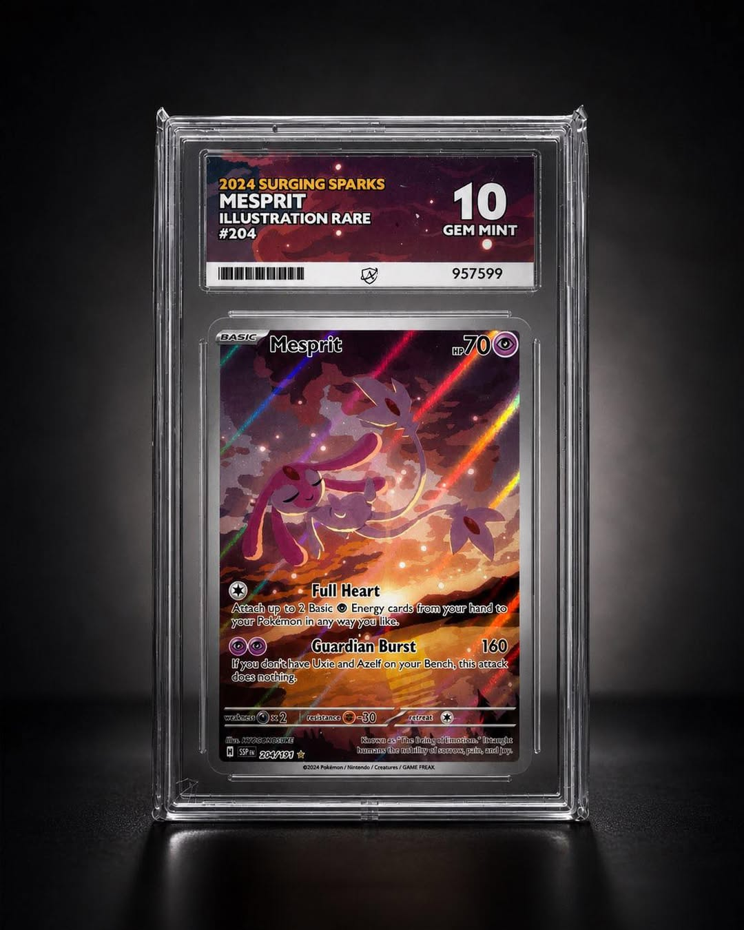 Mesprit Surging Sparks Illustration 204/191 ACE 10 graded card